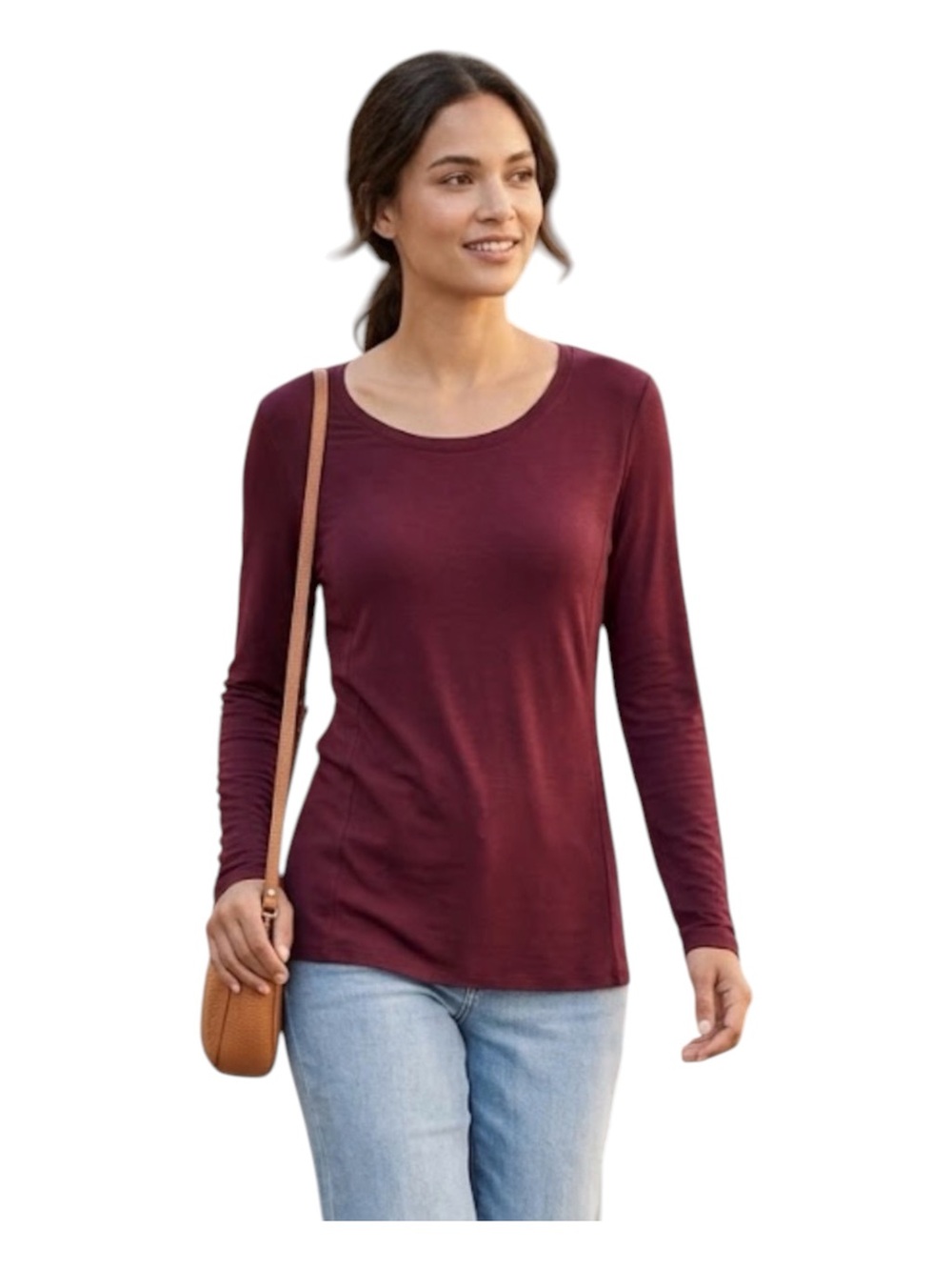 CAbi Chelsea Women’s Long Sleeve Scoop Neck Tee Maroon Burgundy Size Small
